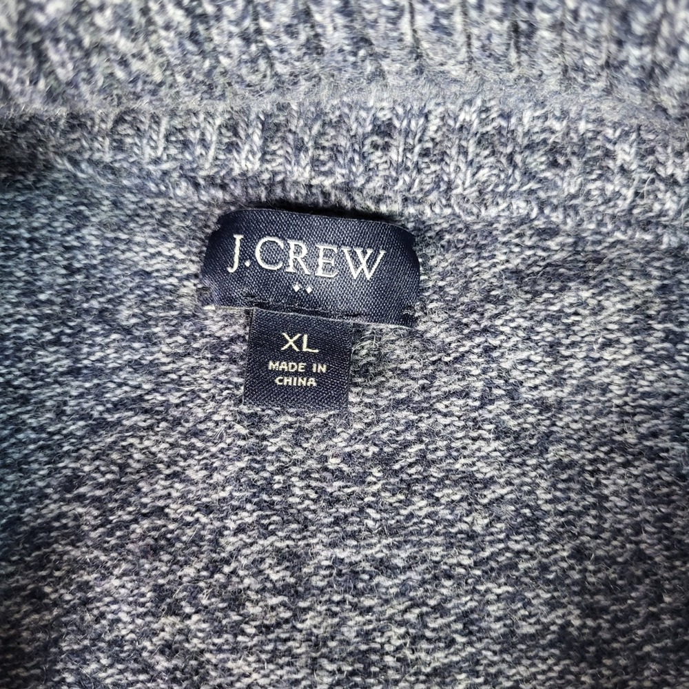 J. Crew Mens XL Blue Marled Shawl Collar Button Pullover Sweater Lambs Wool Mix - Picture 2 of 7